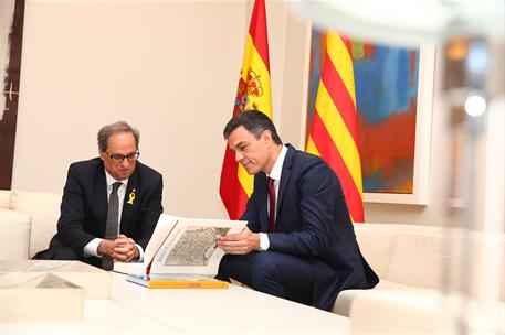 9/07/2018. Sánchez recibe al presidente de la Generalitat de Cataluña. El presidente del Gobierno, Pedro Sánchez, y el presidente de la Gene...