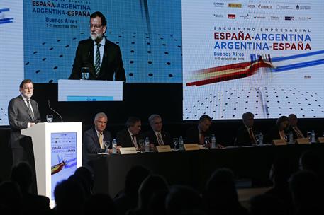 10/04/2018. Viaje de Mariano Rajoy a Argentina. El presidente del Gobierno, Mariano Rajoy, durante su intervención en el acto de inauguració...