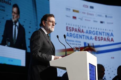 10/04/2018. Viaje de Mariano Rajoy a Argentina. El presidente del Gobierno, Mariano Rajoy, durante su intervención en el acto de inauguració...