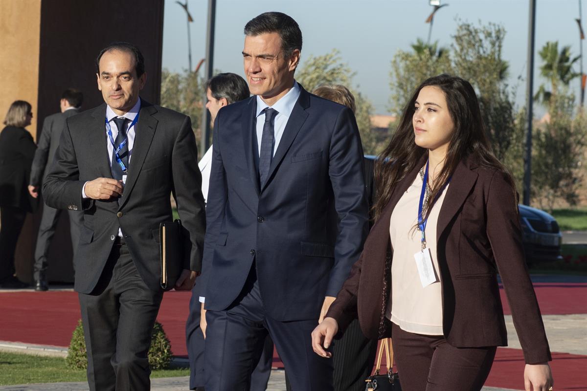 10/12/2018. Pedro Sánchez asiste a la Conferencia Intergubernamental sobre Migraciones. El presidente del Gobierno, Pedro Sánchez, a su lleg...