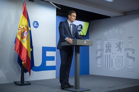 14/12/2018. Pedro Sánchez asiste al Consejo Europeo y la Cumbre del Euro. El presidente Pedro Sánchez durante la comparecencia realizada al ...