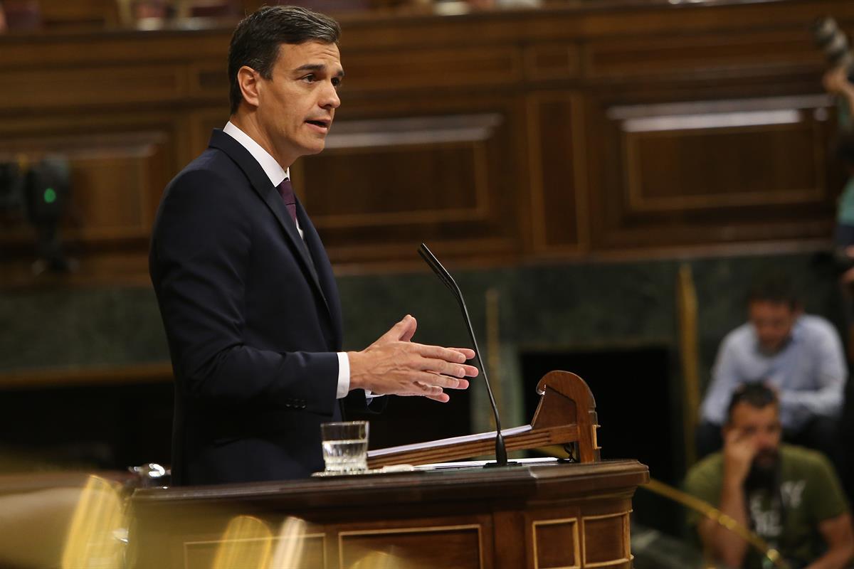 17/07/2018. Sánchez comparece ante el Pleno del Congreso. El presidente del Gobierno, Pedro Sánchez, durante su comparecencia ante el Pleno ...