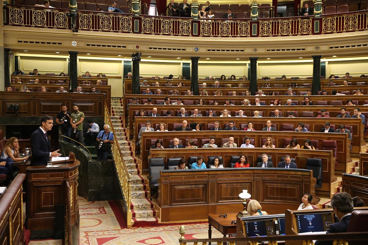 17/07/2018. Sánchez comparece ante el Pleno del Congreso. El presidente del Gobierno, Pedro Sánchez, durante su comparecencia ante el Pleno ...