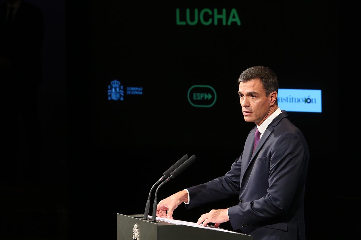 17/09/2018. Sánchez interviene en el acto sobre los 100 días de Gobierno. El presidente del Gobierno, Pedro Sánchez, durante su intervención...