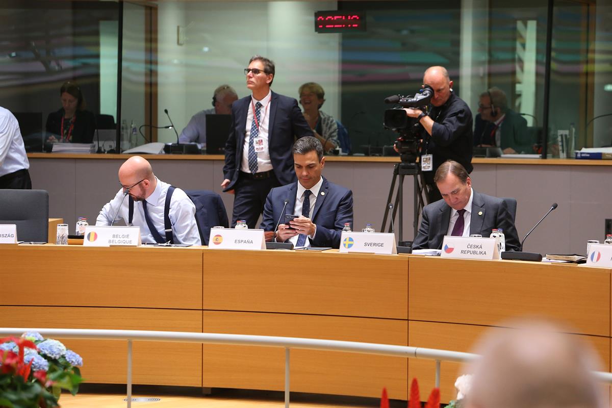 17/10/2018. Pedro Sánchez asiste a la reunión del Consejo Europeo. El presidente del Gobierno, Pedro Sánchez, durante la reunión del Consejo Europeo.