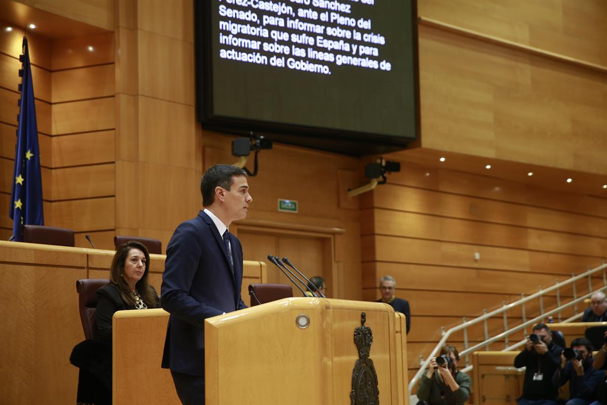 18/12/2018. Pedro Sánchez comparece en el Senado para informar sobre la actuación del Gobierno y la crisis migratoria. El presidente del Gob...