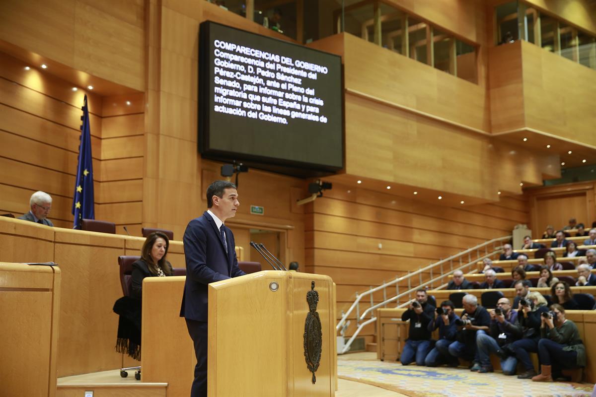 18/12/2018. Pedro Sánchez comparece en el Senado para informar sobre la actuación del Gobierno y la crisis migratoria. El presidente del Gob...