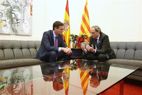 20/12/2018. Pedro Sánchez se reúne con el president de la Generalitat de Cataluña en Barcelona. El presidente Pedro Sánchez en un momento de...