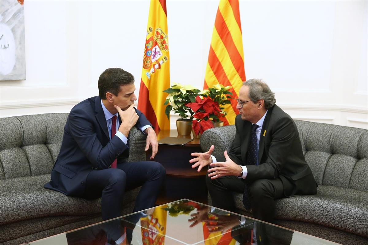 20/12/2018. Pedro Sánchez se reúne con el president de la Generalitat de Cataluña en Barcelona. El presidente Pedro Sánchez en un momento de...