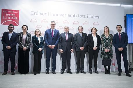 20/12/2018. Entrega de Premios Carlos Ferrer Salat, de Foment del Treball. Pedro Sánchez acompañado de las ministras de Economía y Empresa, ...