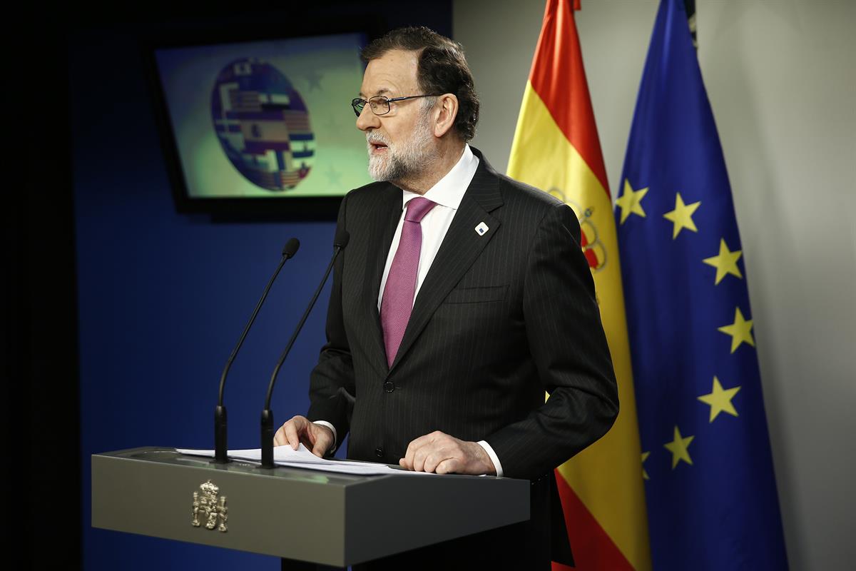 23/02/2018. Rajoy participa en la reunión de los jefes de Estado o de Gobierno de la UE. El presidente del Gobierno, Mariano Rajoy, durante ...