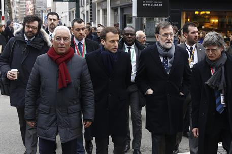 23/03/2018. Viaje de Rajoy a Bruselas (segunda jornada). El presidente del Gobierno, Mariano Rajoy, junto al presidente de la República de F...