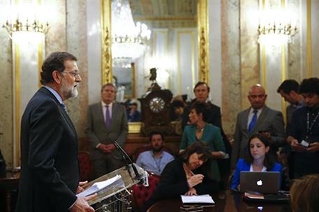 23/05/2018. Declaraciones de Rajoy tras la aprobación de los Presupuestos. El presidente del Gobierno, Mariano Rajoy, atiende a los periodis...