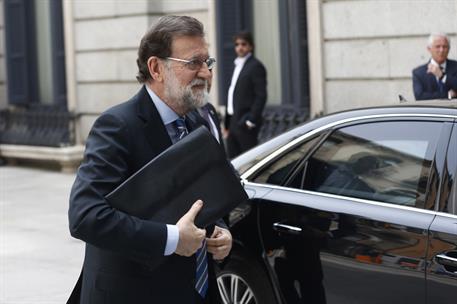 23/05/2018. Rajoy, en la votación de los PGE 2018. El presidente del Gobierno, Mariano Rajoy, a su llegada al Congreso de los Diputados para...