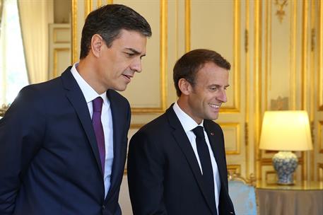 23/06/2018. Pedro Sánchez se reúne con Emmanuel Macron en El Elíseo. El presidente del Gobierno, Pedro Sánchez, y el presidente de la Repúbl...