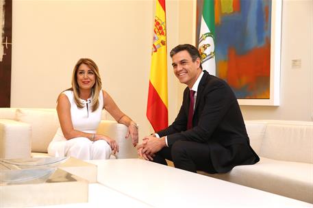 23/07/2018. Sánchez recibe a la presidenta de la Junta de Andalucía. El presidente del Gobierno, Pedro Sánchez, junto a la presidenta de la ...