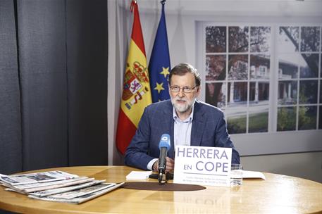 24/05/2018. Entrevista a Mariano Rajoy en la COPE. El presidente del Gobierno, Mariano Rajoy, durante su entrevista en el programa "Herrera en COPE".