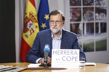 24/05/2018. Entrevista a Mariano Rajoy en la COPE. El presidente del Gobierno, Mariano Rajoy, durante su entrevista en el programa "Herrera en COPE".