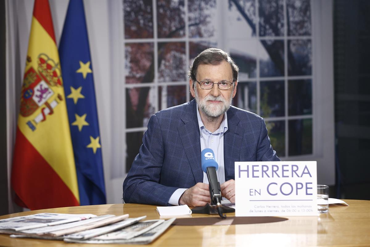 24/05/2018. Entrevista a Mariano Rajoy en la COPE. El presidente del Gobierno, Mariano Rajoy, durante su entrevista en el programa "Herrera en COPE".