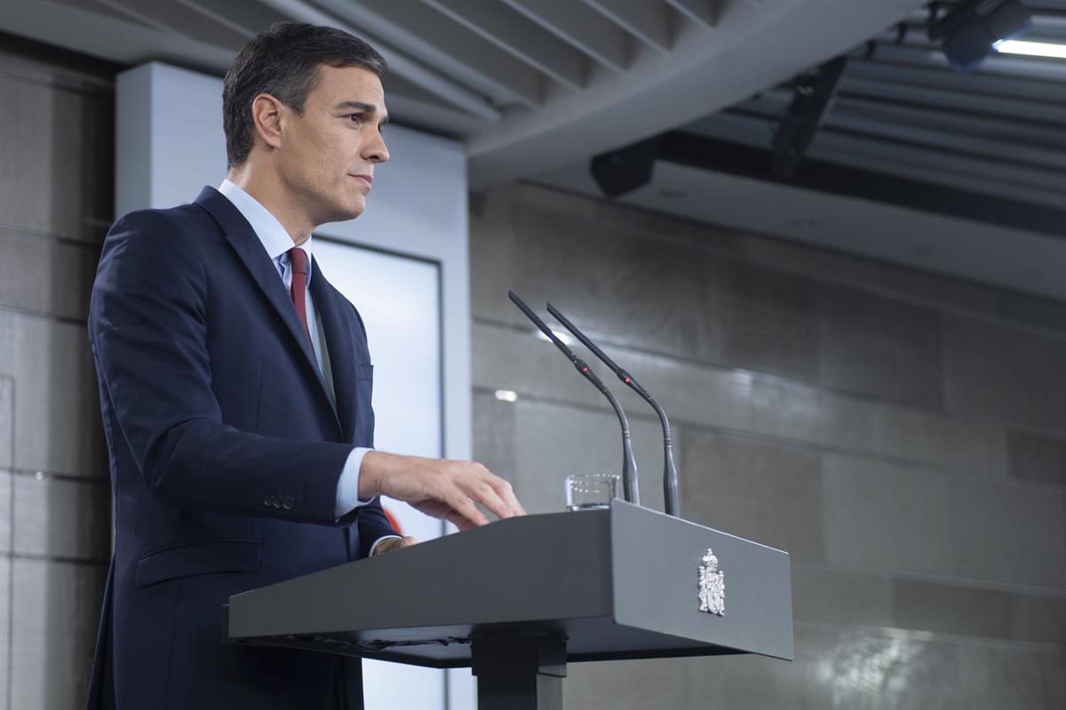 24/11/2018. Comparecencia del presidente del Gobierno para anunciar el acuerdo sobre Gibraltar. El presidente del Gobierno, Pedro Sánchez, d...