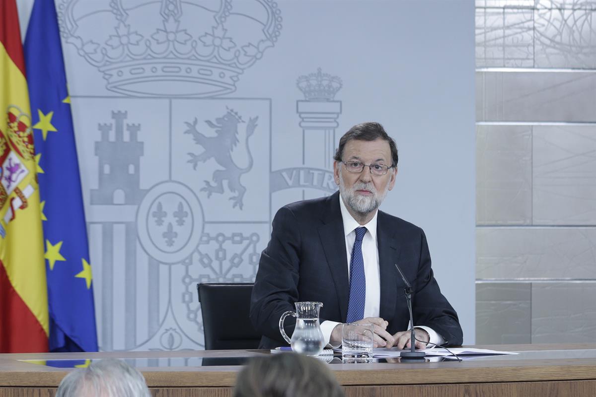 25/05/2018. Comparecencia de Mariano Rajoy. El presidente del Gobierno, Mariano Rajoy, durante la comparecencia ante los medios de comunicac...