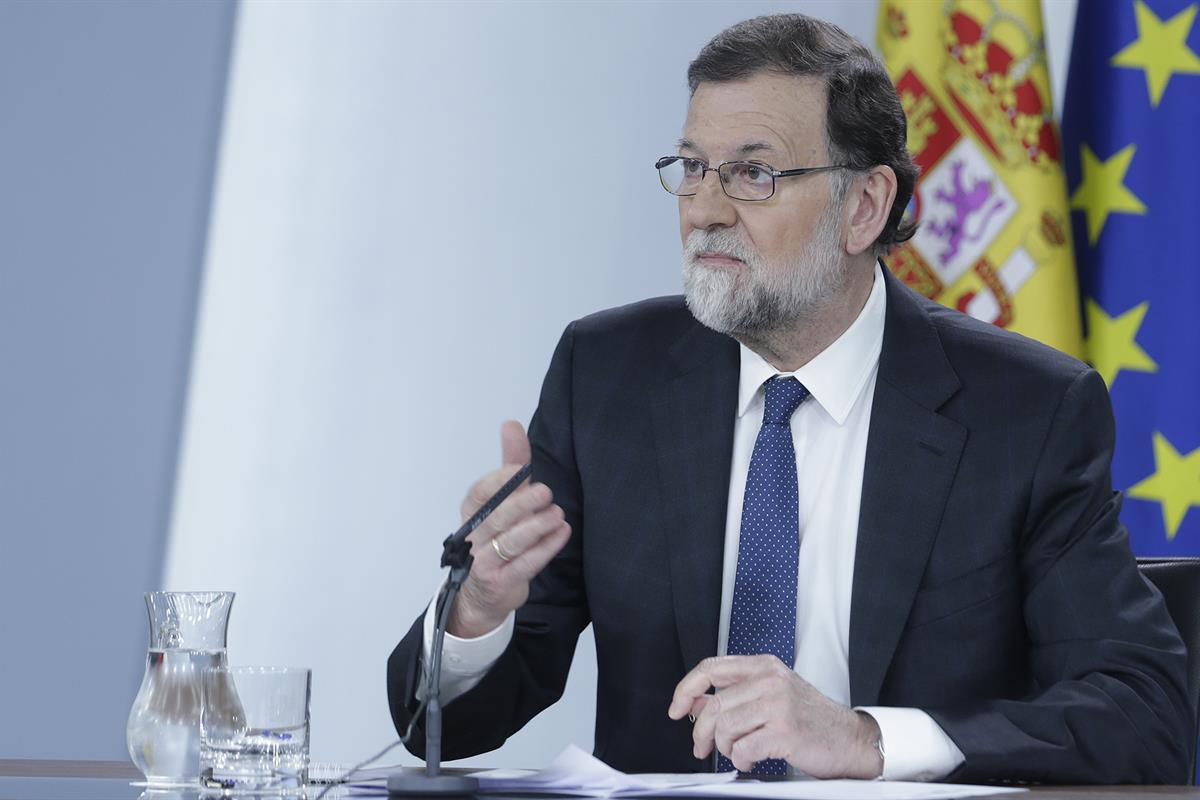 25/05/2018. Comparecencia de Mariano Rajoy. El presidente del Gobierno, Mariano Rajoy, durante la comparecencia ante los medios de comunicac...