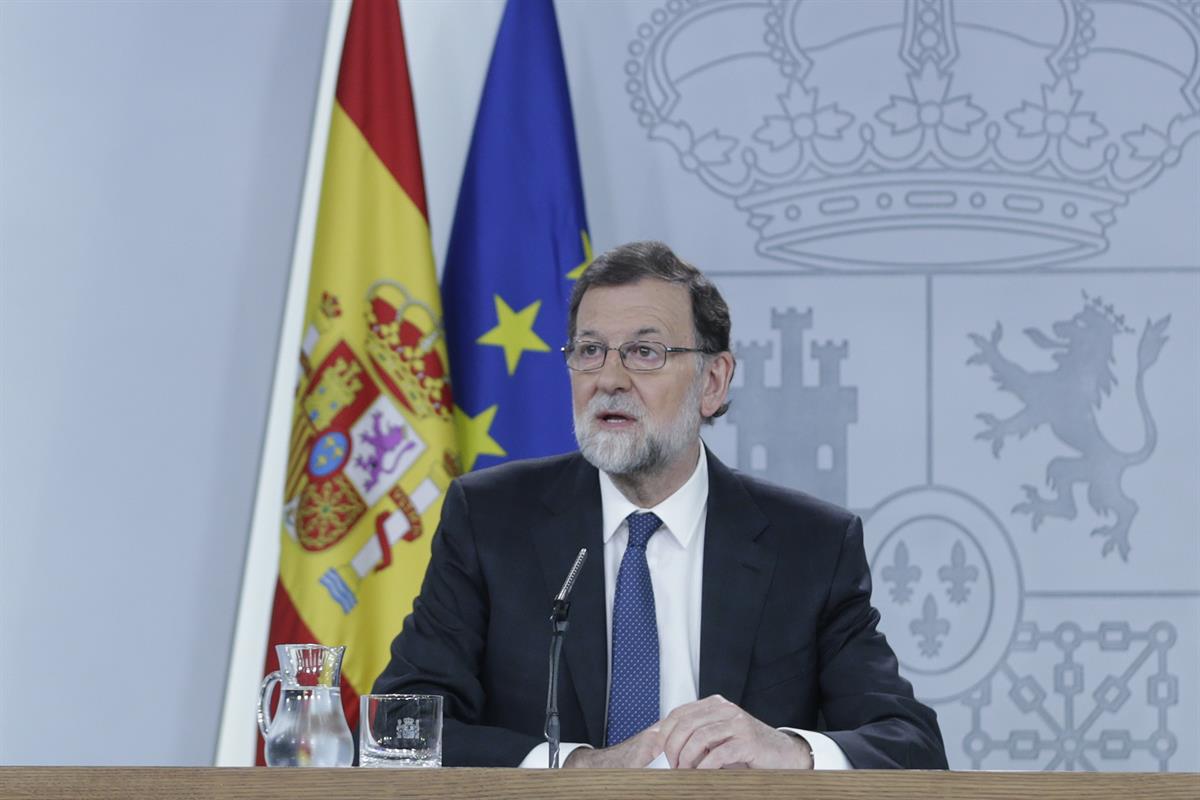 25/05/2018. Comparecencia de Mariano Rajoy. El presidente del Gobierno, Mariano Rajoy, durante la comparecencia ante los medios de comunicac...