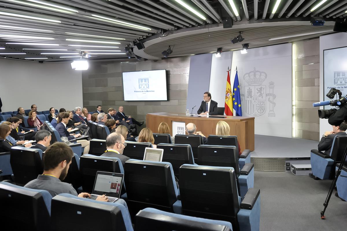 25/05/2018. Comparecencia de Mariano Rajoy. El presidente del Gobierno, Mariano Rajoy, durante la comparecencia ante los medios de comunicac...