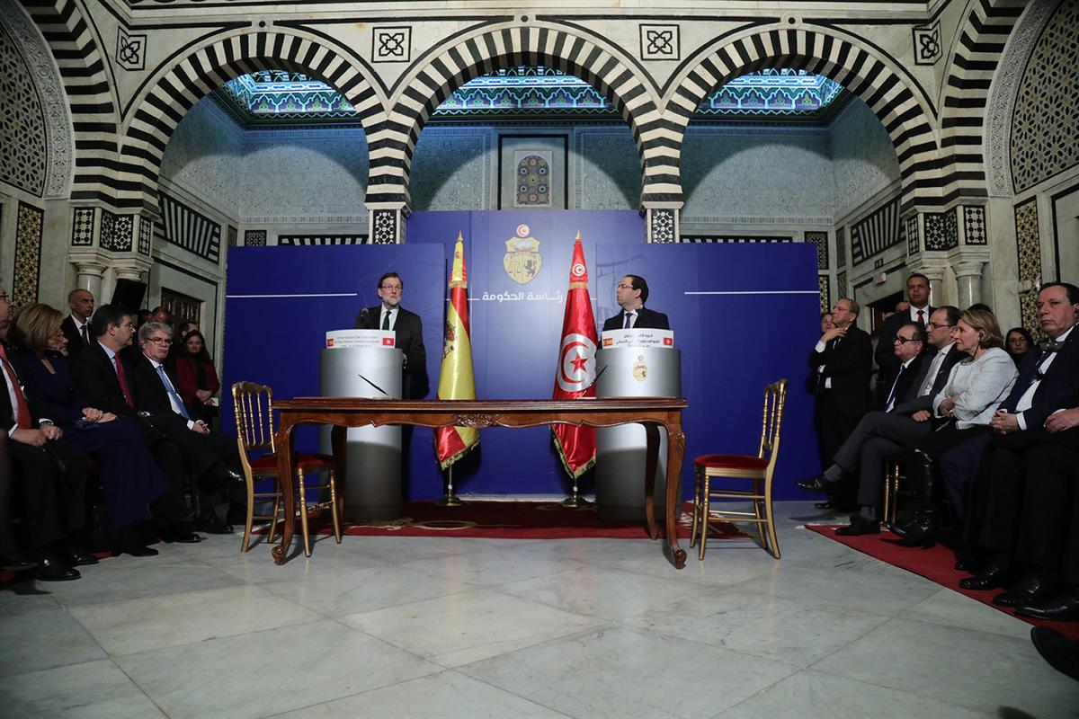26/02/2018. VIII Reunión de Alto Nivel entre Túnez y España. El presidente del Gobierno, Mariano Rajoy, y el jefe del Gobierno de la Repúbli...