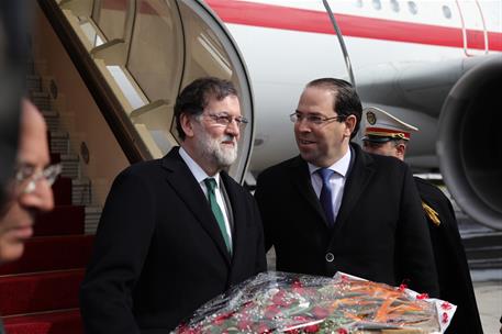 26/02/2018. VIII Reunión de Alto Nivel entre Túnez y España. El presidente del Gobierno, Mariano Rajoy, es recibido por el jefe del Gobierno...