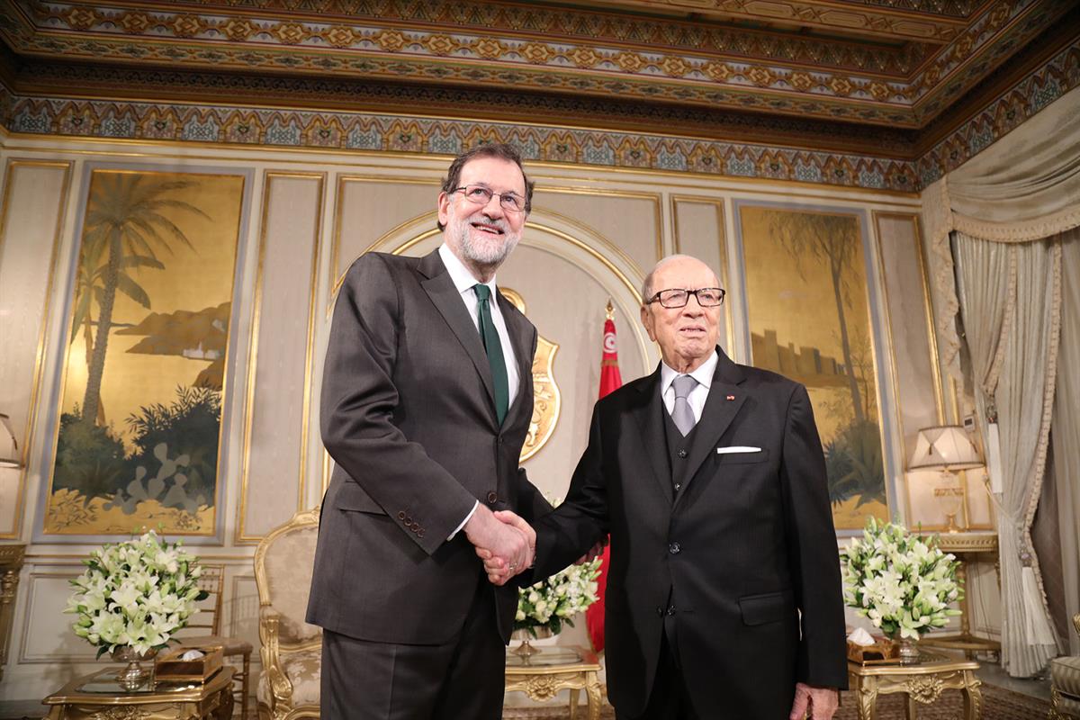 26/02/2018. VIII Reunión de Alto Nivel entre Túnez y España. Audiencia del presidente del Gobierno, Mariano Rajoy, con el presidente de la R...