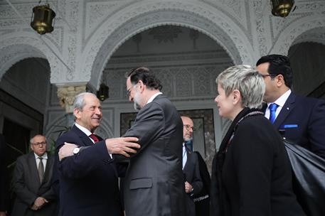 26/02/2018. VIII Reunión de Alto Nivel entre Túnez y España. El presidente del Gobierno, Mariano Rajoy, saluda, a su llegada a la sede del P...