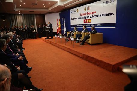 26/02/2018. VIII Reunión de Alto Nivel entre Túnez y España. El presidente del Gobierno, Mariano Rajoy, durante los actos de clausura del En...