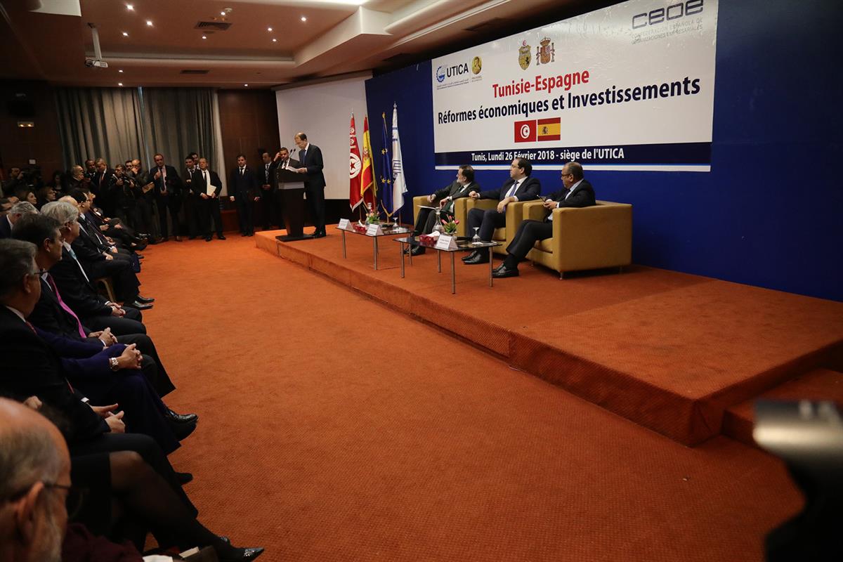 26/02/2018. VIII Reunión de Alto Nivel entre Túnez y España. El presidente del Gobierno, Mariano Rajoy, durante los actos de clausura del En...