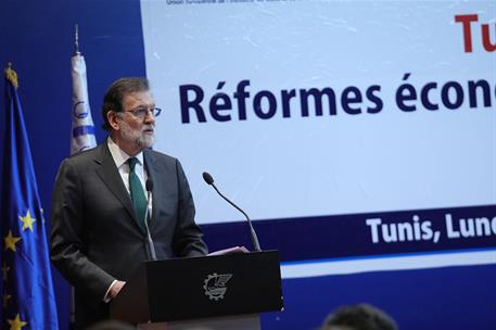 26/02/2018. VIII Reunión de Alto Nivel entre Túnez y España. El presidente del Gobierno, Mariano Rajoy, durante los actos de clausura del En...