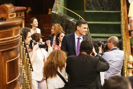 27/06/2018. Comparecencia de Sánchez previa a la celebración del Consejo Europeo. El presidente del Gobierno, Pedro Sánchez, a su llegada al...