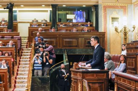 27/06/2018. Comparecencia de Sánchez previa a la celebración del Consejo Europeo. El presidente del Gobierno, Pedro Sánchez, durante su comp...