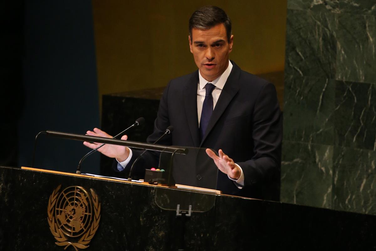 27/09/2018. Pedro Sánchez interviene en Naciones Unidas. El presidente del Gobierno, Pedro Sánchez interviene en la Asamblea General de Naci...