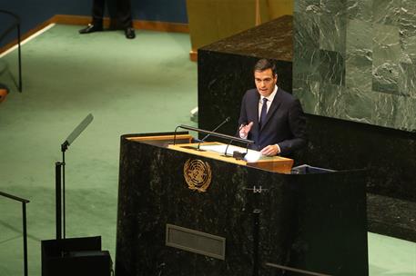 27/09/2018. El presidente del Gobierno interviene en la Asamblea General de la ONU. El presidente del Gobierno, Pedro Sánchez, durante su in...