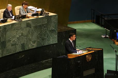 27/09/2018. El presidente del Gobierno interviene en la Asamblea General de la ONU. El presidente del Gobierno, Pedro Sánchez, durante su in...