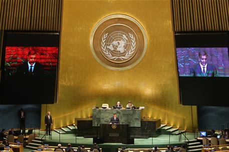 27/09/2018. El presidente del Gobierno interviene en la Asamblea General de la ONU. El presidente del Gobierno, Pedro Sánchez, durante su in...