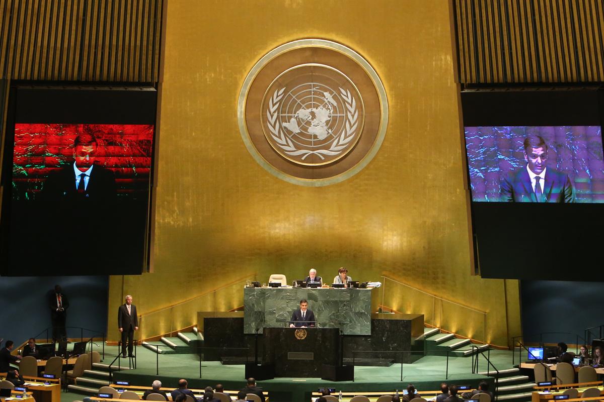 27/09/2018. El presidente del Gobierno interviene en la Asamblea General de la ONU. El presidente del Gobierno, Pedro Sánchez, durante su in...