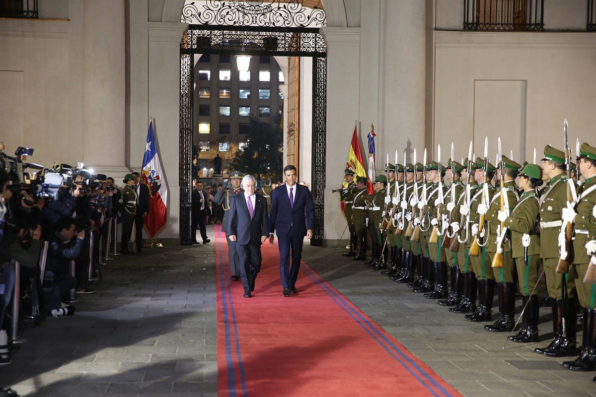 28/08/2018. Viaje del presidente Sánchez a Latinoamérica. Primera jornada. El presidente del Gobierno, Pedro Sánchez, y el presidente de Chi...