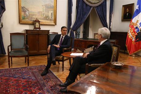 28/08/2018. Viaje del presidente Sánchez a Latinoamérica. Primera jornada. El presidente del Gobierno, Pedro Sánchez, y el presidente de Chi...