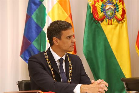 29/08/2018. Viaje del presidente a Bolivia. El presidente del Gobierno, Pedro Sánchez, durante uno de los actos celebrados con motivo de su ...