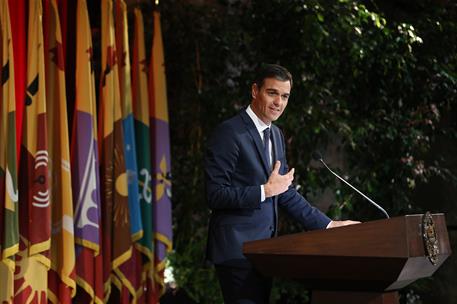 28/09/2018. Pedro Sánchez en Los Ángeles. El presidente del Gobierno, Pedro Sánchez, durante su intervención en la Universidad del Sur de California.