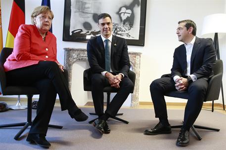 29/06/2018. Sánchez se reúne con Merkel y Tsipras en Bruselas. El presidente del Gobierno, Pedro Sánchez, durante la reunión que ha mantenid...