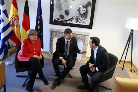 29/06/2018. Sánchez se reúne con Merkel y Tsipras en Bruselas. El presidente del Gobierno, Pedro Sánchez, durante la reunión que ha mantenid...