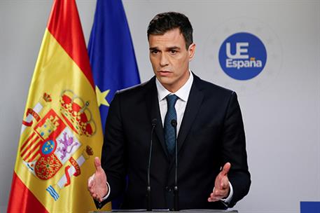 29/06/2018. Pedro Sánchez participa en la sesióin de trabajo de la Cumbre del Euro. El presidente del Gobierno, Pedro Sánchez, durante la co...
