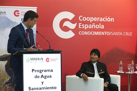 29/08/2018. Pedro Sánchez comparece junto a Evo Morales. El presidente del Gobierno, Pedro Sánchez, durante el acto de presentación del Prog...